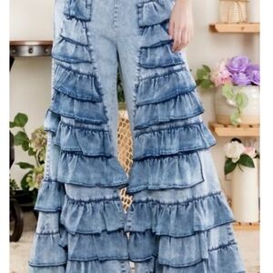 Blue Velvet - Women's Flare & Wide Leg Ruffle Jeans - XL